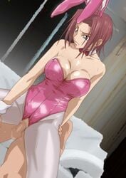 bow bowtie breasts bunny_ears bunny_girl bunnysuit censored clothed_female_nude_male clothed_sex code_geass detached_collar emotionless expressionless female highres human human_only kallen_stadtfeld kyabakurabakufu large_breasts leotard male nude red_hair red_neckwear sex short_hair strapless strapless_leotard tagme