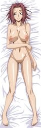 breasts code_geass female from_above highres human human_only kallen_stadtfeld kyabakurabakufu large_breasts lying nipples nude on_back red_hair short_hair tagme