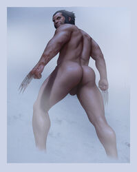 1boy ass back back_view balls bara bara_ass big_ass big_butt black_hair blood blood_on_arm bloody_arm blue_eyes body_hair claws daddy dilf drawnpr0n facial_hair fog foggy foggy_background hairy hairy_arms hairy_ass hairy_back hairy_legs hairy_male hairy_thighs hanging_balls human human_only james_howlett looking_at_viewer looking_back male male_focus male_only manly marvel mature mature_male muscle muscles muscular muscular_back muscular_male mutant naked outdoors outdoors_nudity outside realistic slicked_back_hair snow solo solo_focus solo_male standing thick_thighs uncensored veiny_muscles wolverine_(x-men) x-men