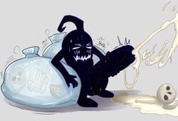 ambiguous_prey black_body bone bones bones_in_condom bones_in_cum cock_vore condom condom_balloon cum_in_condom cum_on_floor cum_on_ground cumming cumshot dead death fatal fatal_vore filled_condom filled_condoms hyper hyper_penis jaymesvore krobus_(stardew_valley) leaning_on_condom male_pred male_predator movement_lines onomatopoeia remains skeleton slosh sloshing stardew_valley veins veiny veiny_penis vore