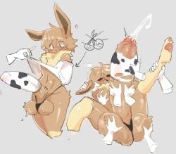 animal_print balls bdsm big_balls big_penis bondage bound brown_body brown_fur clothing cow_print disembodied_hand eevee femboy fur generation_1_pokemon genitals ghost_hand handjob huge_balls huge_penis hyper hyper_balls hyper_genitalia hyper_penis male multiple_hands nintendo penile penis pokemon pokemon_(species) restraints scribbledmoon sex shirt solo solo_focus topwear white_clothing white_shirt white_topwear