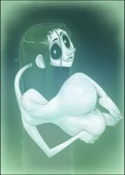 animated big_ass black_hair black_sclera derek_hetrick edit ghost green_skin horror laugh long_hair long_neck long_nose monster_girl nightmare_waifu smile sound sound_edit tagme thesentientditto video