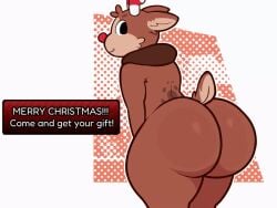 1boy anthro ass ass_focus big_ass big_ass_(male) dandy's_world deer deer_tail dialogue fur furry gungaporno roblox roblox_game rudie_(dandy's_world) shaking_ass tagme text