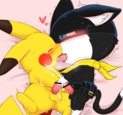 2019 2boys blush censored crossover cum cumshot dated duo ejaculation feline feral french_kissing furry gay generation_1_pokemon handjob heart interspecies kissing male male_only morgana_(persona) namoke nintendo open_mouth orgasm penis pikachu pokémon_(species) pokemon rodent saliva seiyuu_connection tears testicles text video_games voice_actor_connection watermark yaoi