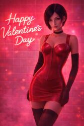 resident_evil resident_evil_4 ada_wong resident_evil_4_remake ada_wong_(adriana) chinese_female asian asian_female short_hair black_hair brown_eyes fit_female female 3d_(artwork) 3d_model 3d_render valentine's_day ai_generated corset corset_dress skirt tight_skirt tight elbow_gloves gloves long_gloves choker zettai_ryouiki thighhighs stockings pink_background hourglass_figure cleavage