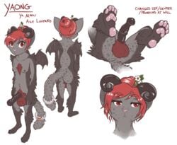 2019 anthro balls demon dickgirl domestic_cat felid feline felis fur hair horn hybrid intersex mammal membranous_wings penis red_eyes red_hair spots spotted_fur unimpressive wings