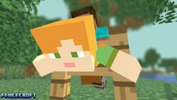 1boy 1girls 3d alex_(minecraft) animated big_ass brown_pants doggy_style female fencecraft from_behind from_behind_position green_eyes green_shirt horny_female male miecnraft minecraft no_panties orange_hair outdoors outside spectators steve_(minecraft) tagme
