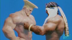 3d_animated abs american_flag_tattoo animated bara bara_tiddies bara_tits barazoku beard big_arms big_pecs blonde_hair blue_background bonoimma bouncing_pecs capcom dark-skinned_male dark_hair fondling_pecs gay guile huge_pecs implied_nudity interracial light-skinned_male long_hair long_hair_male looking_at_each_other loop looping_animation massage massaging_pecs moustache muscular muscular_male no_sound no_visible_genitalia pec_massage pec_play pecplay pleasure_face rashid shemagh street_fighter street_fighter_6 tagme tattoo video