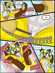 2019 anthro breasts canid canine comic female fennec fionthebunny fox hair looking_at_viewer mammal masturbation nipples nude open_mouth orgasm pubes pussy sex_toy simple_background small_breasts smile teeth thick_thighs vibrating vibrator wide_hips