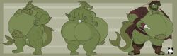 anthro ass beard big_butt fish green_belly green_body horn hybrid male male_only orc overweight overweight_anthro overweight_male pirate pirate_hat pirate_outfit reference_image scroll shark shark_tail solo tagme tail unnamed_character zangokunatenshi