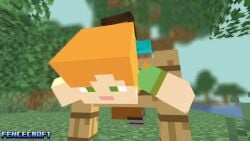 1boy alex_(minecraft) ass ass_focus big_penis cock doggy_style female fencecraft fucked_silly minecraft orange_hair penis pussy sex square_head steve_(minecraft) stuck stuck_in_wall tagme video video_game_character video_games