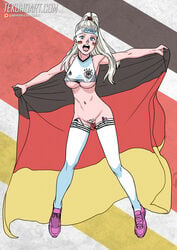 1girls areola_slip bleached_blonde_hair blonde_hair bottomless covered_nipples european female female_only flag football football_uniform full_body german german_female german_flag germanic germany headband human human_only light-skinned_female light_skin national_personification petite pussy revealing_clothes sex_toy skimpy_clothes skinny solo solo_female standing stockings tekuho thighhighs underboob uniform vaginal_insertion vibrator world_cup