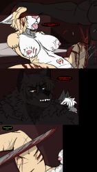 2026 absurd_res adam_manchester anthro anthro_on_anthro anthro_penetrated anthro_penetrating anthro_penetrating_anthro barely_visible_genitalia barely_visible_vulva big_breasts bite_mark bite_mark_on_breast black_body black_fur black_hair blood bodily_fluids breasts butcher_pal canid canine canis colored comic detailed_background dialogue digital_drawing_(artwork) digital_media_(artwork) dismemberment drooling duo english_text eye_through_hair eyebrow_through_hair eyebrows female female_anthro female_penetrated fur genitals gore grey_body grey_fur hair head_grab hi_res hybrid male male/female male_anthro male_penetrating male_penetrating_female mammal melee_weapon missing_arm missing_leg muscular muscular_male mutilation nipples nude nude_anthro nude_female nude_male orange_eyes penetration pink_nipples pink_vulva procyonid pubic_tattoo raccoon red_eyes sadism saliva sex solo speech_bubble sword tan_body tan_fur tan_hair tattoo teeth text tongue tongue_out translucent translucent_hair victoria_manchester vulva weapon white_body white_fur white_hair wolf wounded