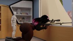 1girls 3d 3d_animation ass_jiggling_from_recoil_of_firearm big_ass blanketbunni call_of_duty female female_only fishnets heel_boots horns jiggle pink_hair shortstack sniper_rifle sound sweater tagme thick_thighs video
