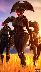 1_eye 3girls atsuko_(artist) breasts curvy destiny_(game) female female_only goblin_(destiny) outside red_eyes robot robot_girl robot_humanoid robotic sun_glare thick_thighs trio trio_female vex_(destiny) wide_hips