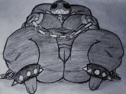 1girls black_body black_skin boobs breasts chain_chomp chains female female_only gigi_(thecoatl034) greyscale lying_on_back mario_(series) nintendo nipple_piercing nipples nude nude_female pencil_(artwork) rand0m_293 scar scar_on_forehead sharp_teeth spiked_bracelet spiked_collar traditional_media_(artwork)