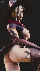 1girls 3d ass blonde_hair breasts butt female female_only mercy nipples overwatch solo wunder