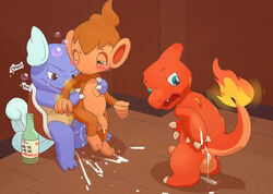 3boys after_sex alcohol anal anal_sex anthro argon_vile ass bent_over beverage blue_eyes blush bottle brown_eyes bubble charmeleon chimchar chubby cum cum_from_ass cum_in_ass cum_inside cum_on_ground drunk embrace feet feral fire foreskin fur furry gay group half-erect humanoid_penis inside interspecies leaning lifted male male_only monkey nintendo no_nipples nude one_eye_closed open_mouth penetration penis pokémon_(species) pokemon pokemon_(species) pokemon_dppt pokemon_rgby precum scalie sex shell sound_effects standing testicles video_games wartortle yaoi