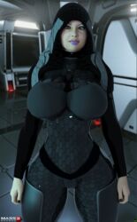 1girls 3d asian asian_female big_breasts blue_eyes bodysuit boots busty cleavage clothed clothed_female clothes clothing curvy detailed_background eyelashes female female_only front_view fully_clothed gloves hood hourglass_figure human indoor inside kasumi_goto looking_at_viewer mass_effect mass_effect_3 nail_polish pose posing room shadow solo spread_legs spreading standing thick_thighs video_game video_games voluptuous wide_hips xskullheadx