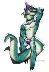 2026 anthro athletic blue_clothing blue_underwear clothed clothing collar digital_media_(artwork) facial_piercing featureless_feet feet genitals glint goat_(movie) green_body green_scales hand_behind_head hand_on_knee hand_on_leg head_spikes hi_res jockstrap komodo_dragon lizard long_tongue looking_at_viewer male male_only modo_olachenko monitor_lizard muscular neck_piercing nose_piercing nose_ring pecs penis penis_base piercing purple_spikes raised_arm reptile ring_piercing royer27_xd scales scalie shadow sharp_teeth simple_background solo spikes spikes_(anatomy) tail teeth text tongue tongue_out tongue_piercing underwear underwear_only url ventral_scales white_background yellow_sclera