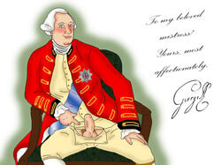 blue_eyes blush chair colonialfox england english_text fine_art_parody georgian history king king_george_iii looking_at_viewer male male_focus male_only open_pants penis presenting royalty sitting solo_male testicles uncut uniform what