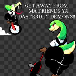 2019 ass big_butt lucy_swallows pixel_art reptile scalie snake superiorfox text unicycle