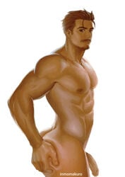 1boy abs brown_hair inmomakuro looking_at_viewer male_only muscles nipples penis standing