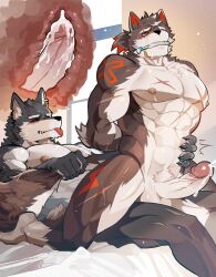 2026 anal anal_sex anthro barazoku big_muscles biped blue_body blue_fur bodily_fluids brown_body brown_fur canid canine canis cum cum_in_ass cum_inside cum_while_penetrated cumshot duo ejaculation erection eye_scar facial_scar fur gag gagged genital_fluids genitals hair hi_res humanoid_genitalia humanoid_penis internal internal_anal male male/male mammal muscular muscular_anthro muscular_male nude_anthro nude_male penetration penile penile_penetration penis penis_in_ass rengetsu_klau scar tail tail_pull tied_hair white_body white_fur wolf