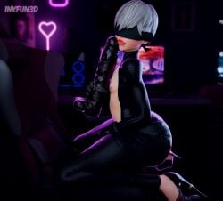 1boy 3d ass big_ass blindfold bodysuit dildo femboy huge_ass inkfun3d looking_at_viewer male male_focus male_only nier nier:_automata sex_toy short_hair side_view solo trap white_hair yorha_9s