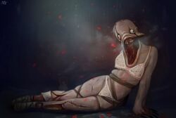 1boy amnesia:_the_dark_descent amnesia_(series) artist_signature bone deformed deformed_face derp_eyes digital_painting_(artwork) flesh lingerie male male_focus male_only monster monster_boy servant_grunt solo_male yellowroom