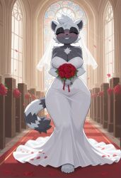 1female 1girls 2025 2025s 2d ai ai-created ai_art ai_assisted ai_generated anthro anthro_female anthro_only anthrofied bedroom_eyes belly_button big_breasts big_tail blush blush_lines blushing_at_viewer blushing_female bouquet bouquet_of_flowers breasts bridal_gauntlets bridal_veil bride church church_background cleavage closed_eyes clothed clothing day daytime detailed_background digital_media_(artwork) dress eyebrows eyelashes female female_anthro female_focus female_only flower fluffy fluffy_tail fur furry furry_female furry_only gigantic_breasts gray_body gray_ears gray_fur gray_inner_ear grey_body grey_ears grey_fur grey_inner_ear hair half-closed_eyes hi_res high_quality high_resolution highres holding_bouquet holding_flower huge_breasts idw_comics idw_publishing illustrious_(stable_diffusion) karkinosai lace lace-trimmed_dress lace_trim large_breasts lemur lemur_ears lemur_girl lemur_humanoid lemur_tail looking_at_viewer mammal mobian_(species) multicolored_body multicolored_fur narrowed_eyes navel no_humans pony_diffusion_(model) pony_diffusion_xl primate purple_eyes seductive sega self_upload smile smiling smiling_at_viewer solo solo_anthro solo_female solo_focus sonic_(series) sonic_the_hedgehog_(comics) sonic_the_hedgehog_(idw) sonic_the_hedgehog_(series) stable_diffusion standing strepsirrhine striped_tail stripes sweaty_breasts tail tangle_the_lemur teeth thick_breasts thick_thighs thighs two-tone_fur veil video_games wedding_dress white_body white_dress white_ears white_fur wide_hips