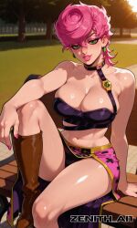 ai_art ai_generated jojo's_bizarre_adventure large_ass large_breasts naughty_face park pink_hair sunlight trish_una zenithai