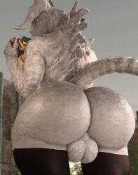 2025 3d_(artwork) 3d_animation animated anthro ass backsack balls big_balls big_butt black_clothing black_legwear blinking book claws clothing deathclaw digital_media_(artwork) empty_eyes english_description fallout femboy genitals goris_(fallout) hi_res high_framerate horn huge_butt legwear legwear_only male microsoft no_sound rear_view red_eyes scales scalie shaking_butt short_playtime solo tagme tail video white_body white_scales willie_piv
