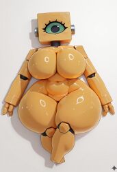 1anthro 1girls ai ai_generated anthro belly_button big_breasts big_thighs black_pupils breasts construct curvy curvy_body curvy_female curvy_figure curvy_thighs cyclops cyclops_female cyclops_girl die_of_death_(roblox) eyelashes female female_focus female_only green_eyes green_sclera harken_(die_of_death) huge_breasts joints laying_down looking_at_viewer lying lying_on_back naked navel no_genitals no_nipples nude on_back one-eyed roblox roblox_game shiny_breasts shiny_skin shiny_thighs thick_thighs thighs thighs_bigger_than_head yellow_skin yellow_skinned_female