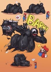 5_fingers anus ass big_breasts big_butt black_body bleedglaze breasts brown_hair buttplug chain_chomp chains clothing duo english_text female fingers genitals gloves gradient_background hair handwear hi_res huge_breasts huge_thighs human humanoid lying male mammal mario mario_(series) mario_bros monotone_body nintendo nude on_front on_side onomatopoeia overalls pink_anus pink_vulva plug_(sex_toy) sequence sex_toy sharp_teeth simple_background sleeping sound_effects tan_body teeth text thick_thighs vulva