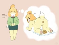 1female 2026 animal_crossing anthro areola areolae breasts canid canine canis clothed dog feces feces_in_ass feces_pile female fully_clothed humanoid_genitalia humanoid_pussy isabelle_(animal_crossing) nintendo nipplea nude peeing poop pooping puppy_pad scat shih_tzu shit shitting tagme text tonrip urinating urinating_female urination urine watermark watersports