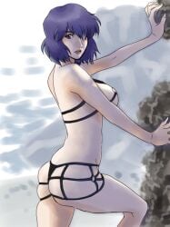 1girls 2007 ass beach bikini breasts dat_ass ghost_in_the_shell ghost_in_the_shell_stand_alone_complex hair_over_one_eye kusanagi_motoko large_breasts micro_bikini pale_skin purple_hair red_eyes short_hair sideboob solo swimsuit thong_bikini tight_bikini tight_clothing water