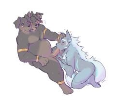 anthro canid canid_demon canine cerberus demon duo european_mythology greek_mythology hellhound hi_res i_think_i_like_you male male/male mammal multi_head mythological_canine mythological_creature mythology tohfu