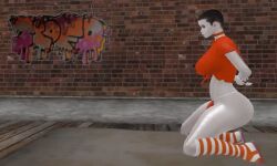 3d animated bubble_ass bubble_butt bulge buzz_cut choker dirty_mattress feminine futa_only futanari graffiti graffiti_on_wall hands_behind_back hands_tied hands_tied_behind_back hung hung_futa mattress on_knees pale-skinned_futa pale_skin pixie_cut prison prison_bitch prison_clothes prison_uniform prisoner sandles second_life slums socks submissive thong tied_shirt