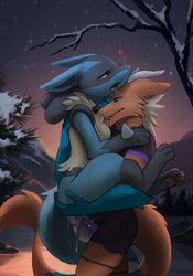 1boy 1girls 2018 3_fingers 3_toes ambiguous_penetration anal anthro anthro_on_anthro ass biting_lip blue_eyes blue_fur blush canine cum cum_drip cum_inside detailed_background dragon dripping duo ejaculation erection feet female fur furry half-closed_eyes haychel heart hybrid interspecies knot looking_pleasured love lucario male mammal mountain nature night nintendo open_mouth orange_fur original_character outside pawpads paws penetration pokemon pokemon_(species) pokemon_dppt red_eyes side_view sky snow star starry_sky straight sweat teeth toes tree video_games wolf yellow_fur