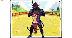 1boy 1girls animated arm_grab arms_above_head arms_held_up bouncing_breasts breeding_season cat_ears cat_tail catgirl collar demon demon_tail farm game_cg no_sound pixel_art red_hair sex shorter_than_30_seconds size_difference smaller_female stand_and_carry_position suspended_on_penis tagme thigh_sex thighjob vaginal_penetration vaginal_sex video wrist_grab