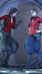 2futas 3d absurdres ada_wong ball_bulge balls balls_under_clothes breasts bulge cameltail claire_redfield cleavage curvy flaccid futa_only futa_sans_pussy futa_with_futa futanari highres hyper hyper_balls hyper_penis intersex medium_breasts penis penis_bulge penis_under_clothes rattledbonezone realistic resident_evil small_breasts source_filmmaker