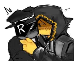 2boys artist_request chance_(forsaken) forsaken_(roblox) french_kiss glasses grey_body kissing male male_only roblox roblox_game robloxian shedletsky source_request tagme telamon yellow_body