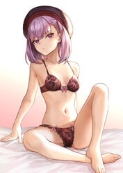 bra fate/grand_order fate_(series) female hat helena_blavatsky_(fate) lavender_hair lingerie mashu_003 navel panties pink_eyes underwear