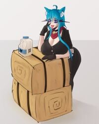 1girls big_breasts big_thighs blue_eyes blue_hair breasts cat_ears cat_girl catgirl cynder_koi female female_only kyrog4 long_eyelashes looking_at_viewer massive_breasts milking neko seductive simple_background solo tongue_out vtuber vtuberfanart