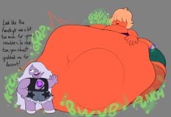 amethyst_(steven_universe) bbw bbw_pred big_belly big_breasts breasts burping cartoon_network cute_pred delt digestion digestion_noises famethyst_(steven_universe) fat fat_belly fat_female female female_pred female_prey huge_belly huge_breasts long_hair mass_vore multiple_prey orange_body orange_skin padparadscha_(steven_universe) purple_body purple_skin rumbling_stomach short_hair steven_universe struggling struggling_prey thick_thighs thighhighs vore vore_belly weight_gain