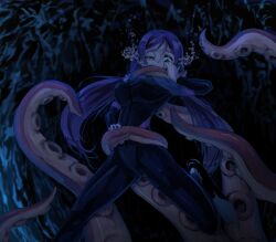 1girls air_bubble asphyxiation bodysuit breasts bubble commission commissioner_upload diving_suit drowning female flippers green_eyes hi_res long_hair love_live! low_twintails one_eye_closed purple_hair sunnysideup tentacle toujou_nozomi twintails underwater very_long_hair wetsuit