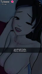 avatar_the_last_airbender breakwater_ridge christmas christmas_outfit comic dialogue dirty_talk female female_focus koikatsu recording selfie slutty_costume snapchat story taking_picture ty_lee