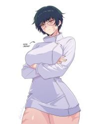 1female 1girls 2d big_breasts bottomless breasts color female female_focus gato_gratam glasses green_hair hips jujutsu_kaisen looking_at_viewer scar short_hair thick thick_ass thick_thighs thighs wide_hips yuta_okkotsu zenin_maki