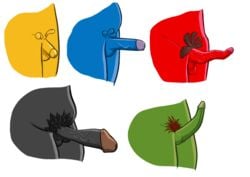 anthro black blue green locoroco male_focus male_only penis playstation psp red yellow